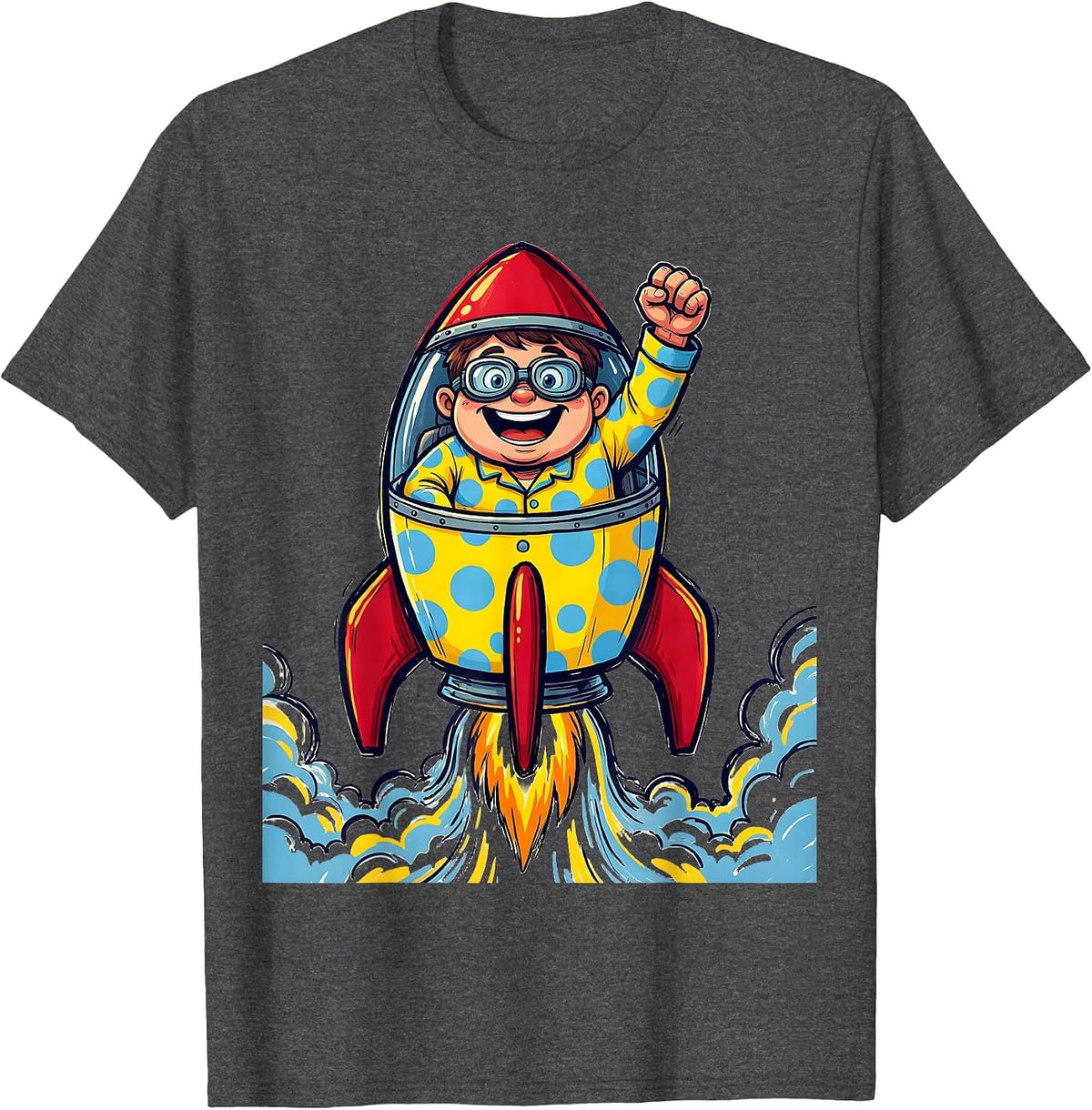 Polka Dot Boy Rocket Ship Pilot Adventure T-Shirt - Dark Heather Grey