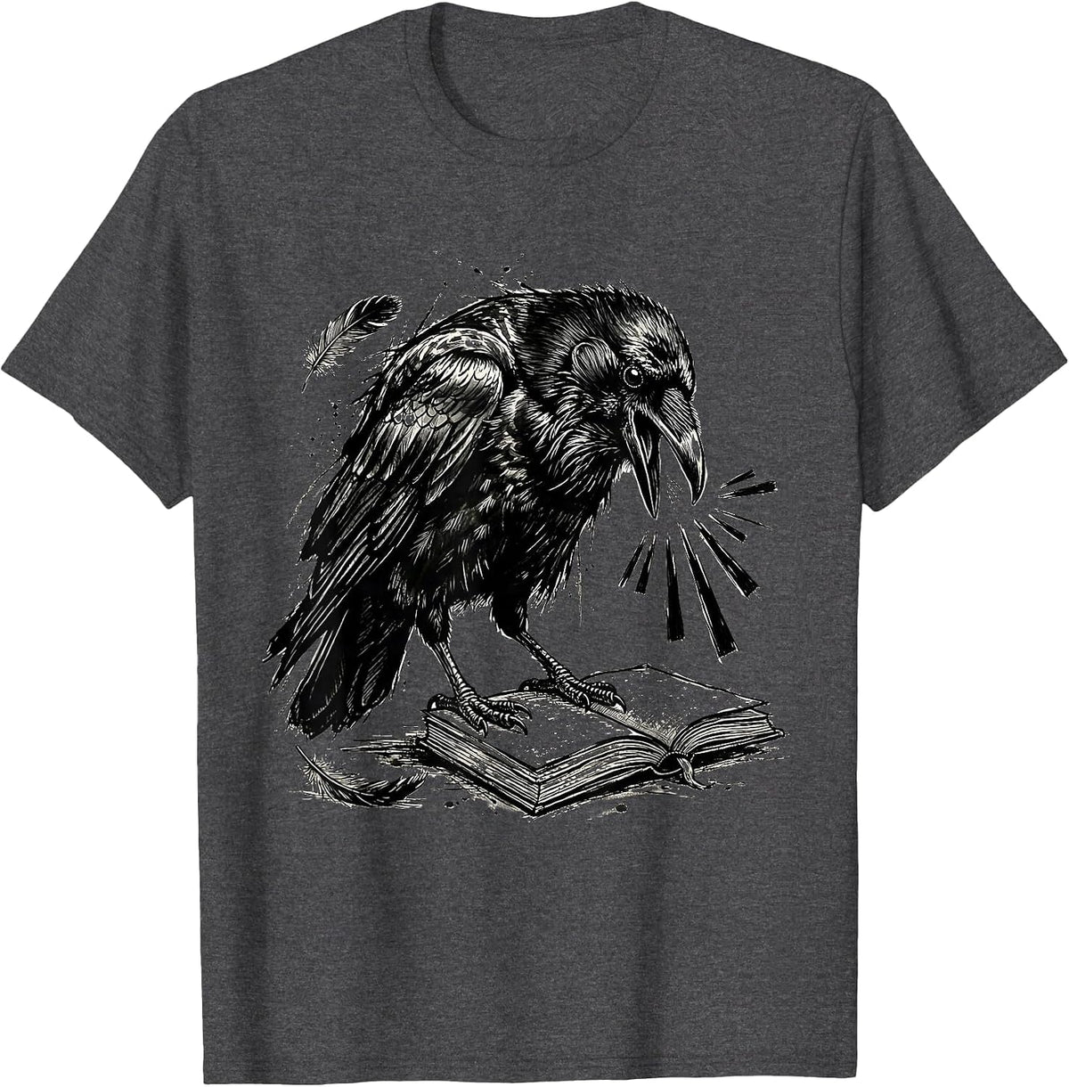 Men's Hunched Crow Gothic Bird-Watcher Dark Humor T-Shirt - Dark Heather Grey