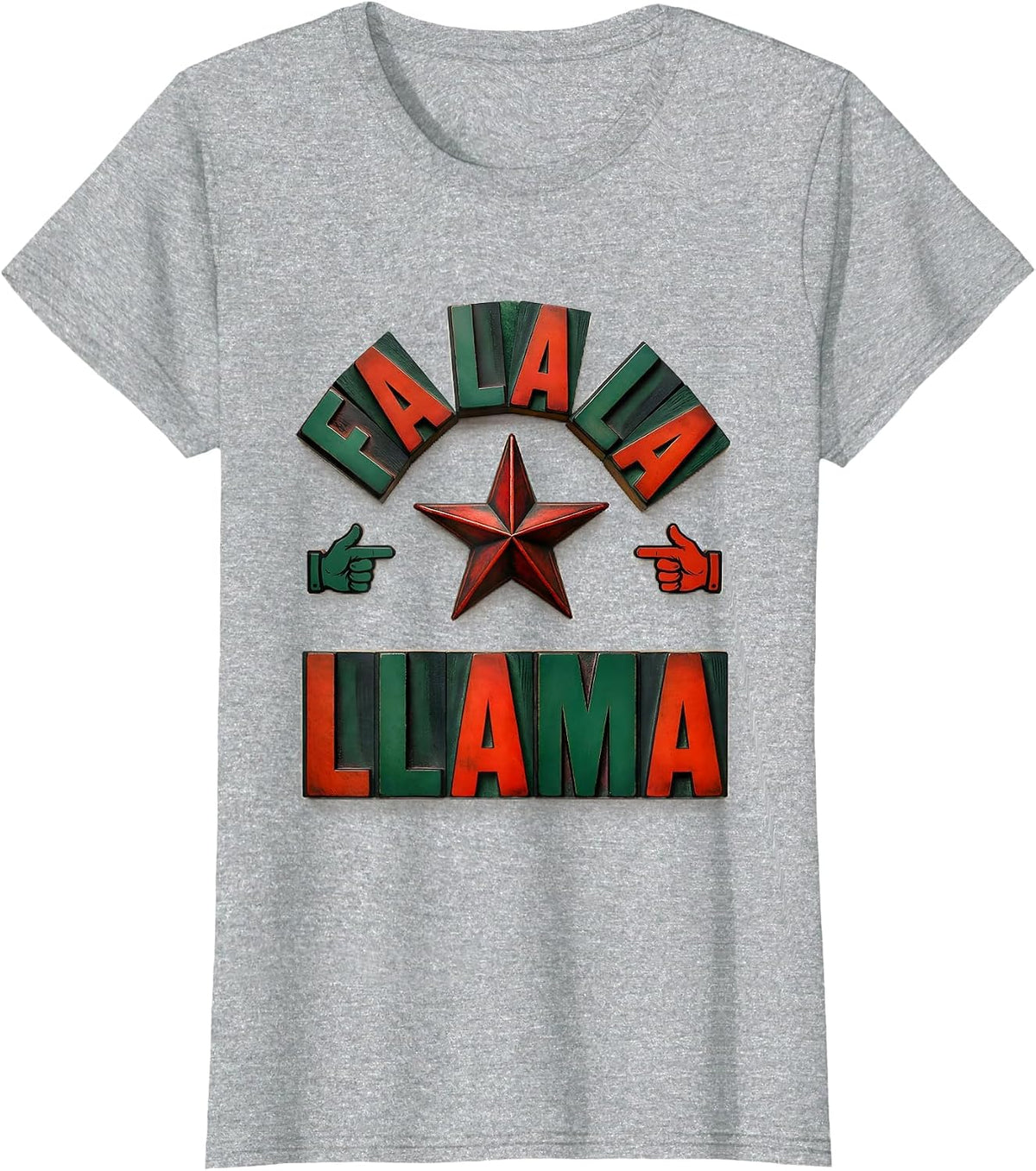 Fa La La Llama Wood Type Letterpress Funny Christmas Pun T-Shirt - Heather Grey