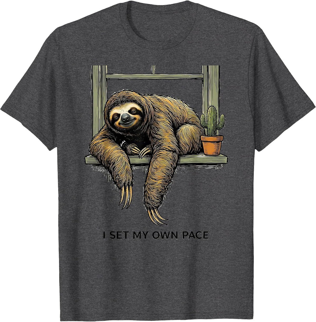 Men's I Set My Own Pace Funny Sloth Lover Animal Humor Gift T-Shirt - Dark Heather Grey