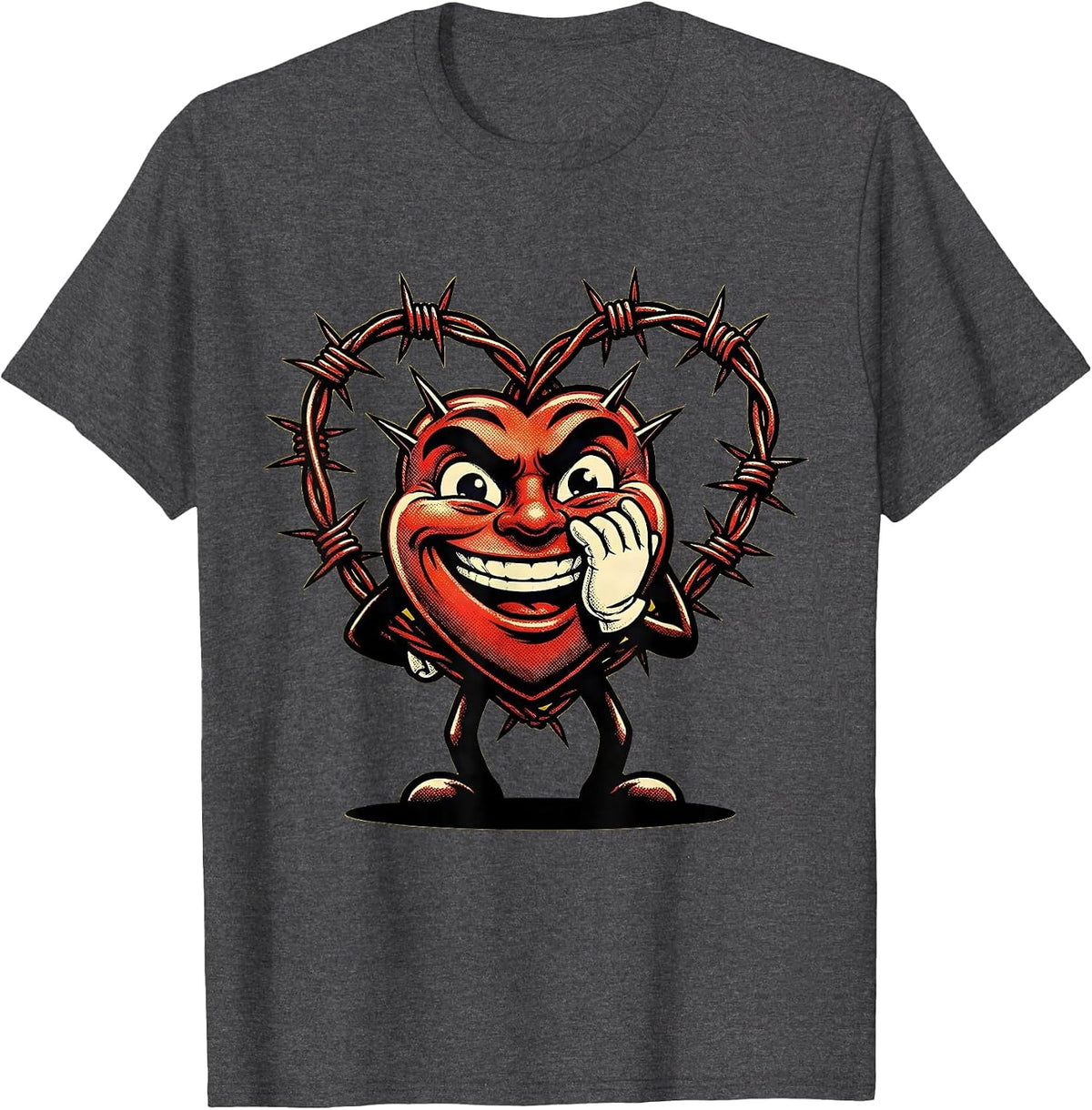 Barbed Wire Heart Graphic Design T-Shirt - Dark Heather Grey