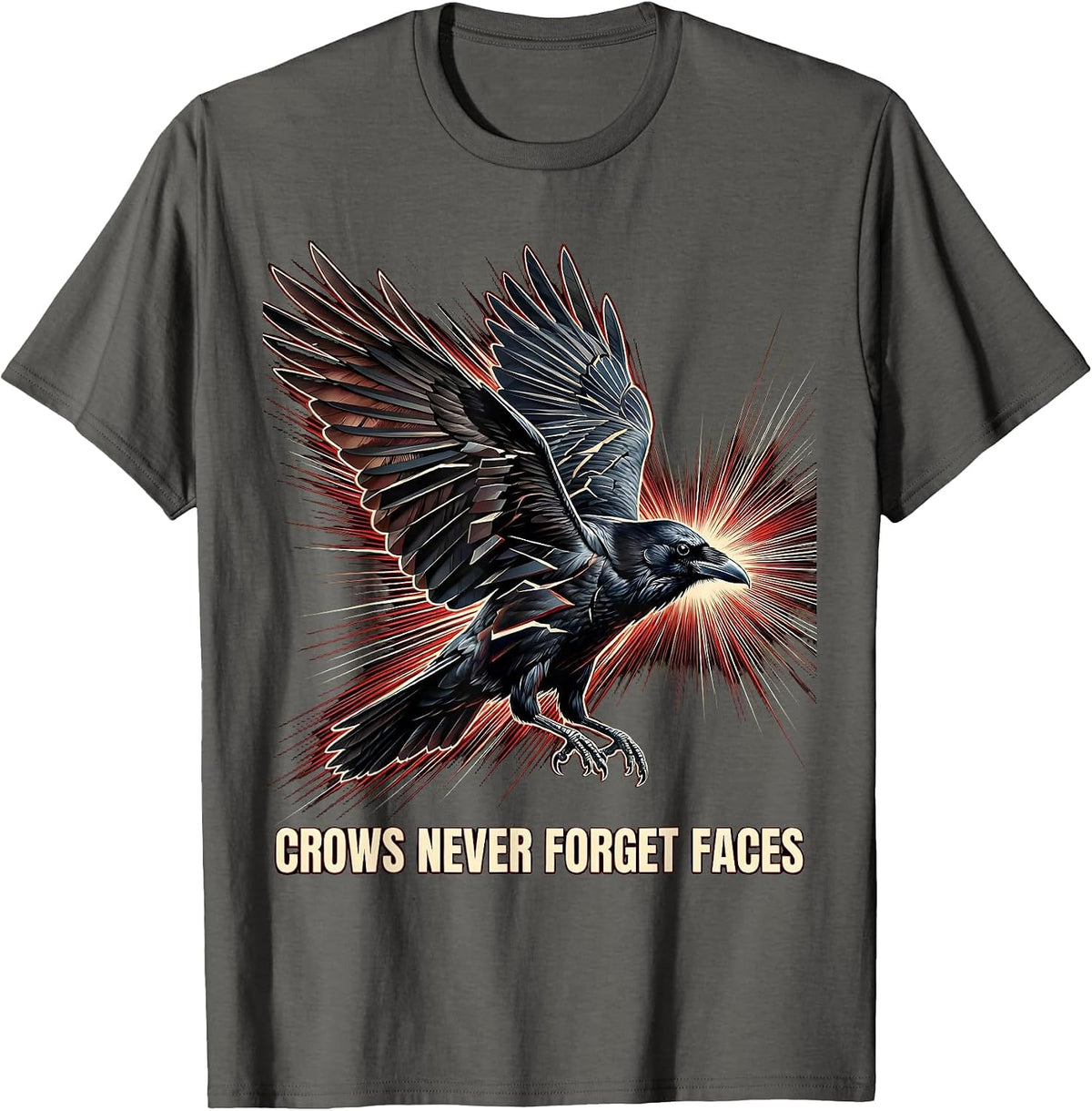 Men's Crows Never Forget Faces Crow Design T-Shirt - Asphalt Grey