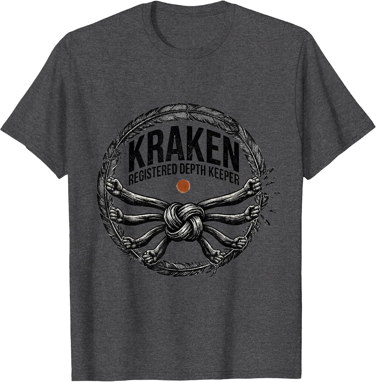 Men's Kraken Registered Depth Keeper Rubber Stamp Octopus Lover T-Shirt - Dark Heather Grey
