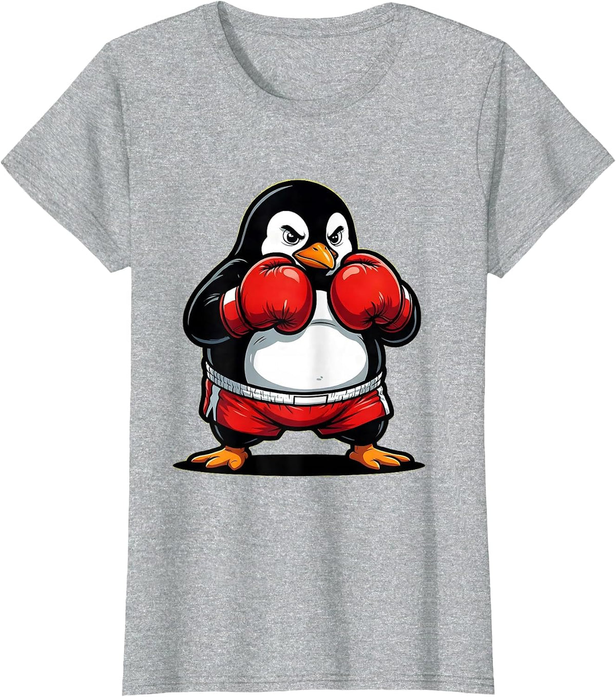Penguin Boxer Fighting Stance Graphic Tee T-Shirt - Heather Grey