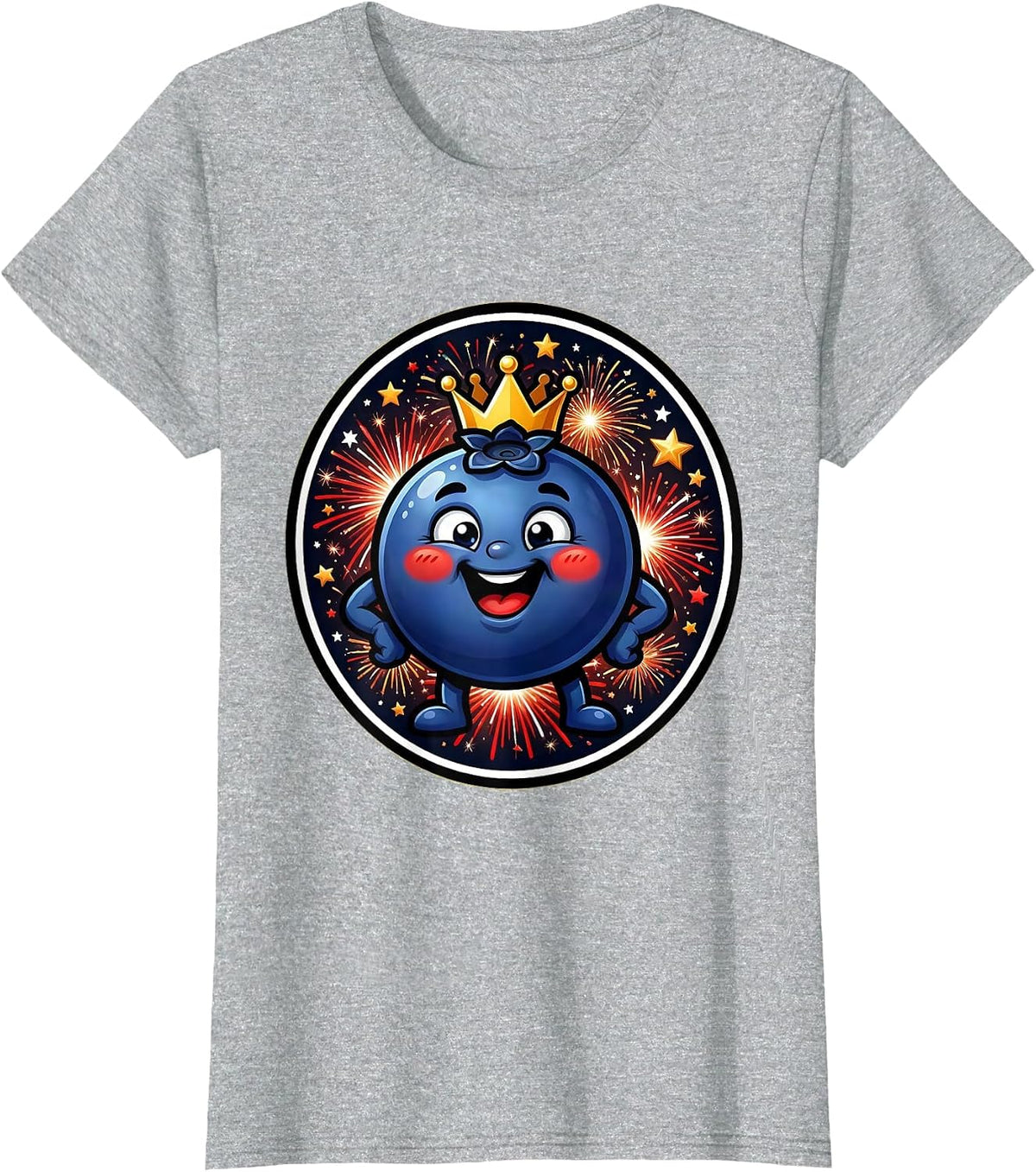 Red White and Blueberry Patriotic Stars Graphic T-Shirt - Heather Grey