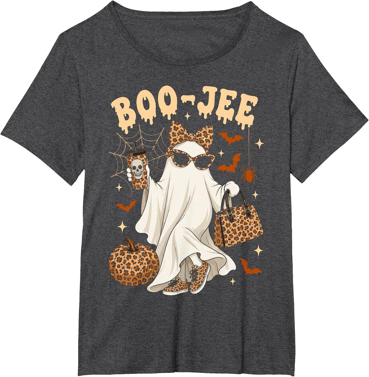 Halloween Boo JEE Ghost Leopard Boo JEE Women Girl Halloween T-Shirt - Dark Heather Grey