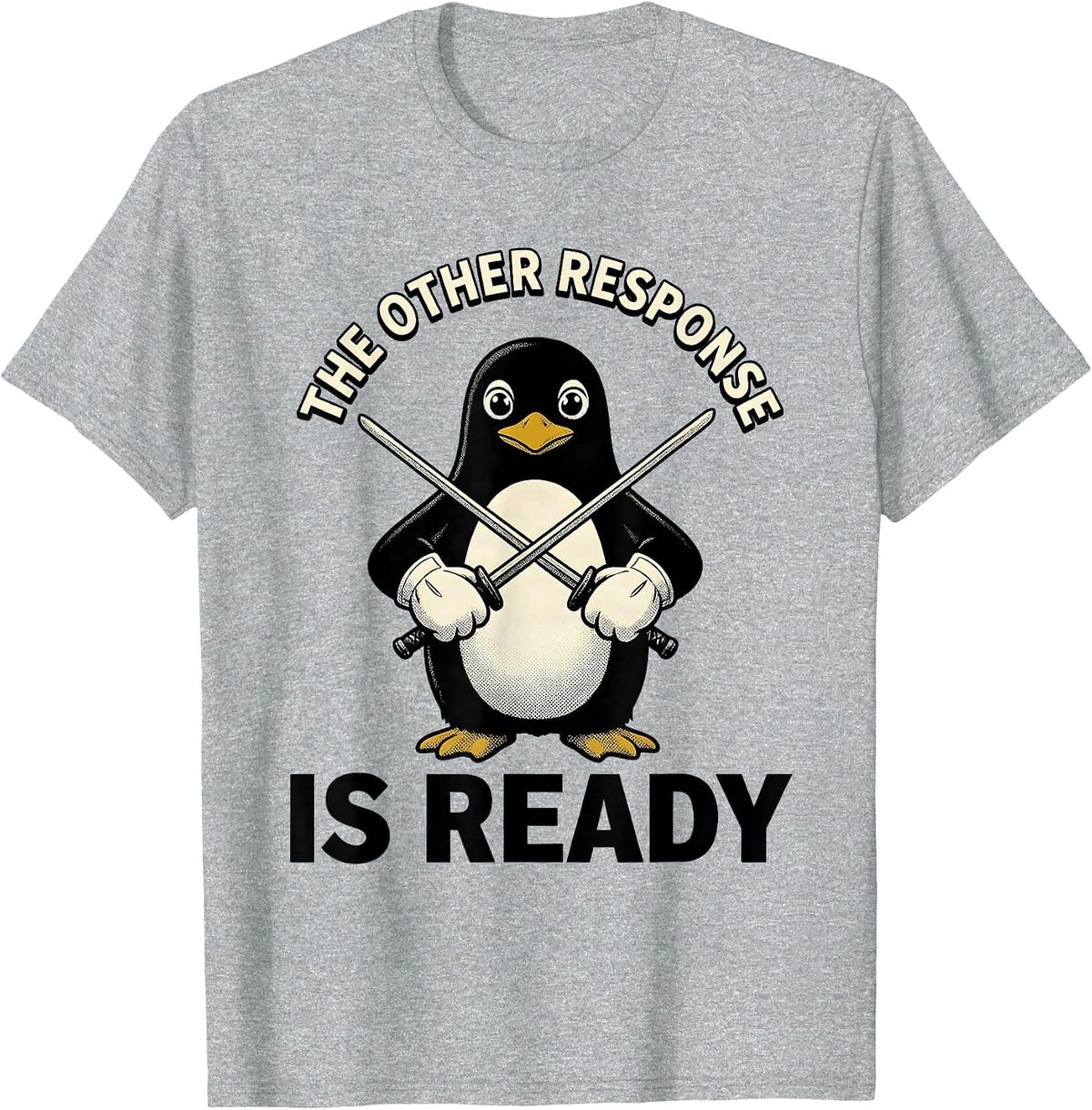 Men's The Other Response Is Ready Retro Cartoon Penguin Martial T-Shirt - Heather Grey
