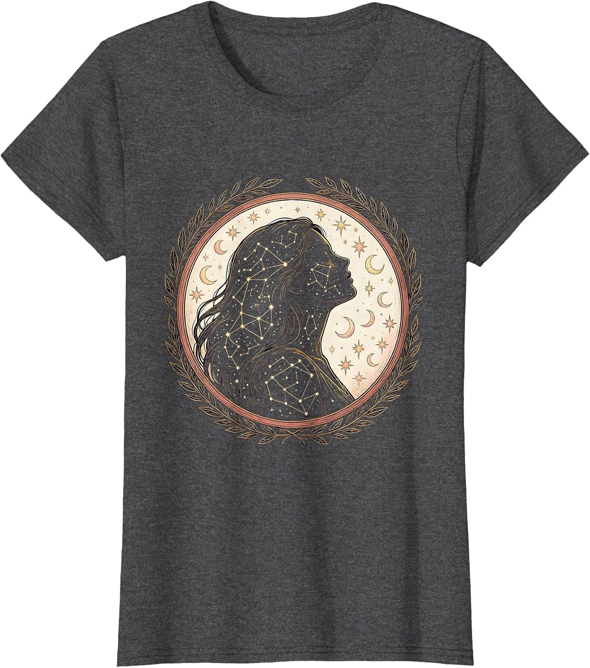 Women's Celestial Silhouette Star Map Freedom Design T-Shirt - Dark Heather Grey