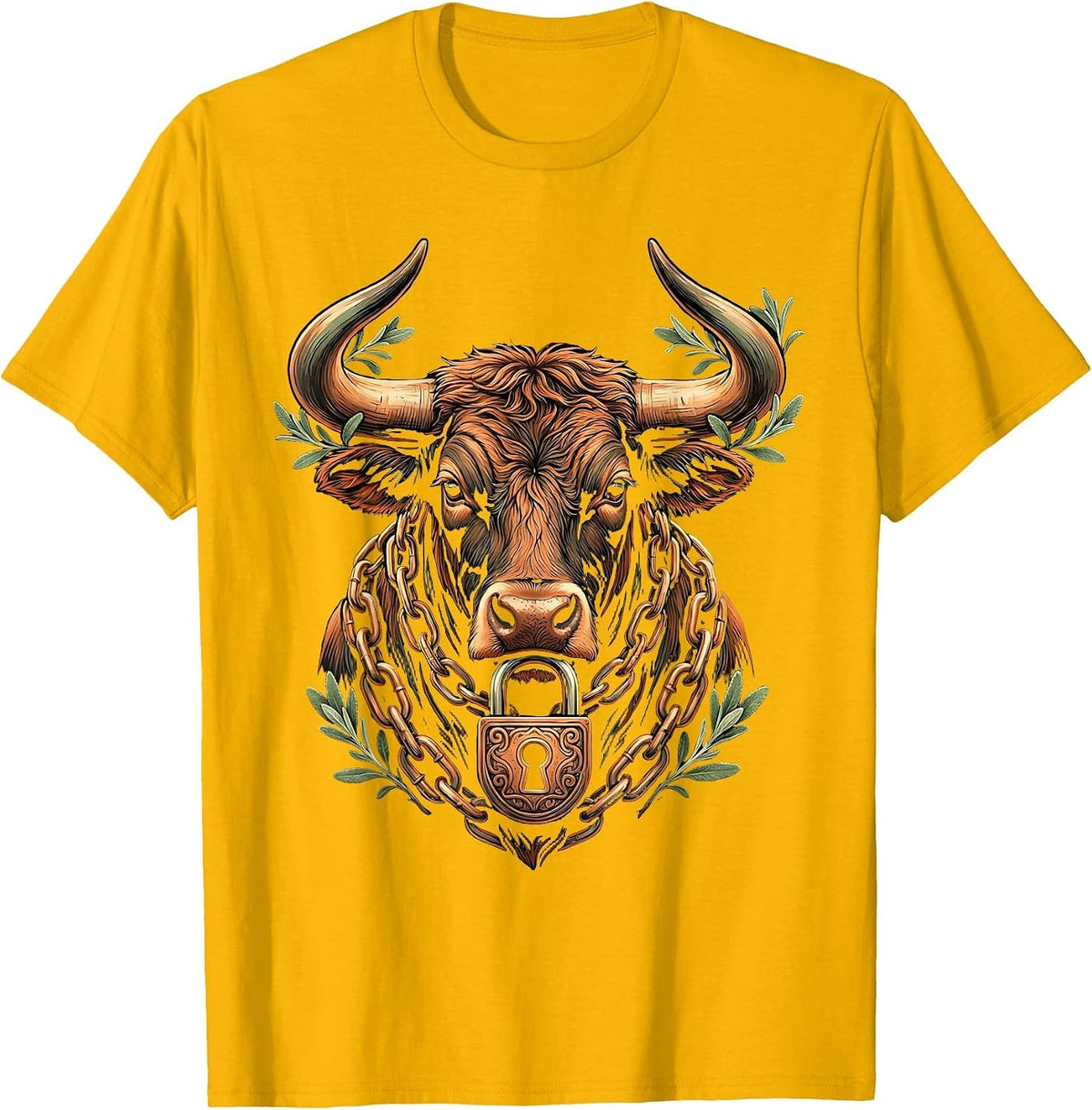 Chained Bull Graphic Tee - Gender Keeper Design T-Shirt - Golden Yellow