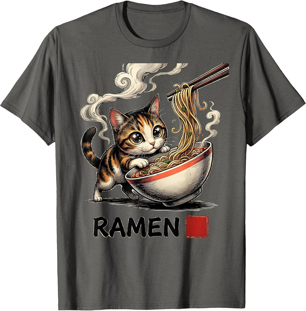 RAMEN Anime Manga Kawaii Cat Ramen Lover Gift T-Shirt - Asphalt Grey