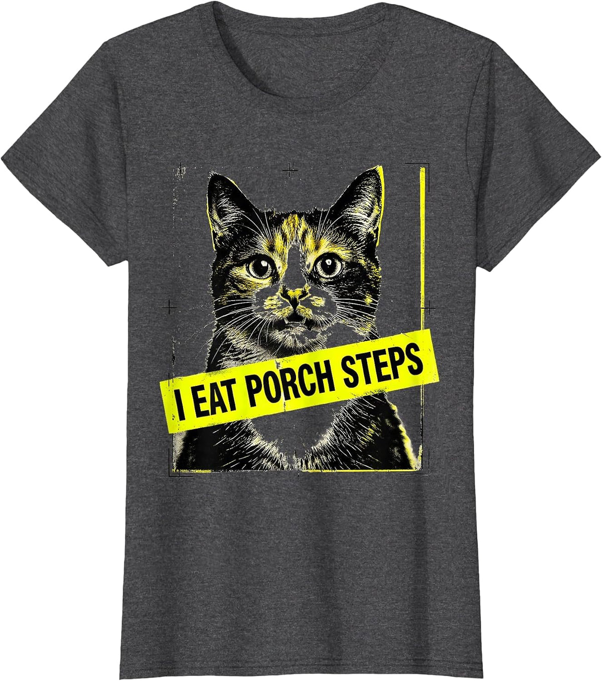 Women's I Eat Porch Steps Funny Cat Meme Bootleg Graphic T-Shirt - Dark Heather Grey