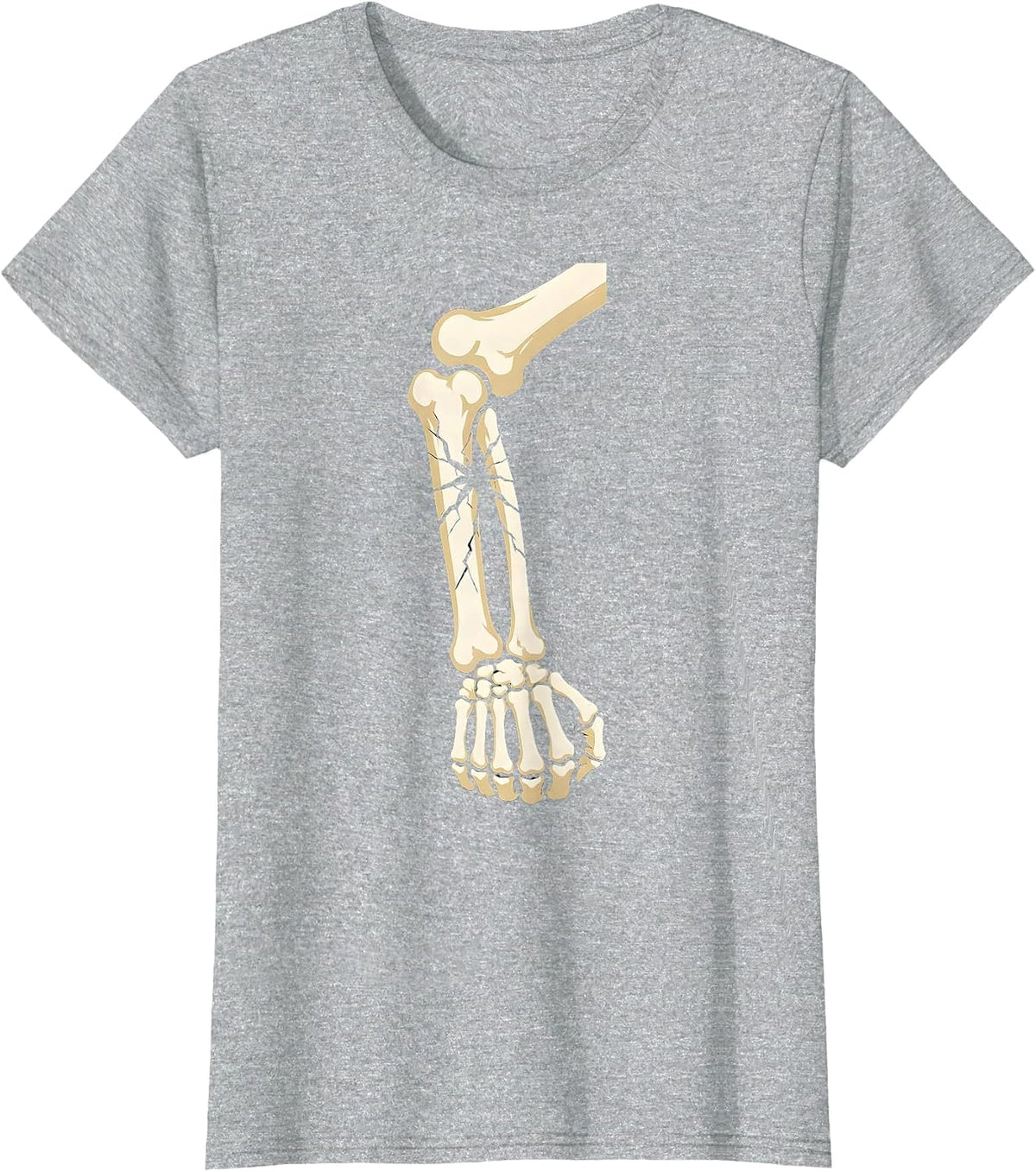 Women's Skeleton Flexing Cracked Bicep Long Sleeve T-Shirt - Heather Grey