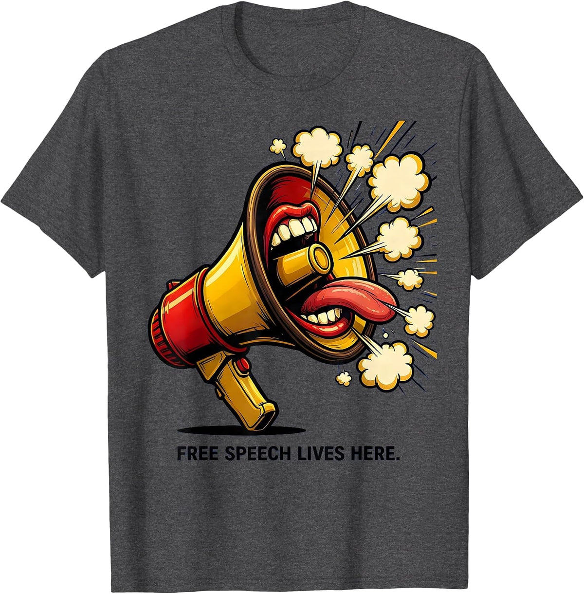 Free Speech Lives Here First Amendment Design T-Shirt - Dark Heather Grey