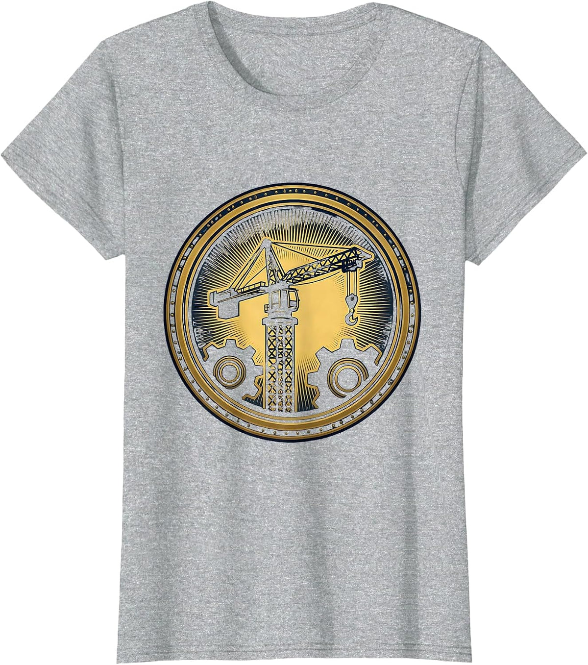 Construction Crane Silhouette Sunset Graphic T-Shirt - Heather Grey