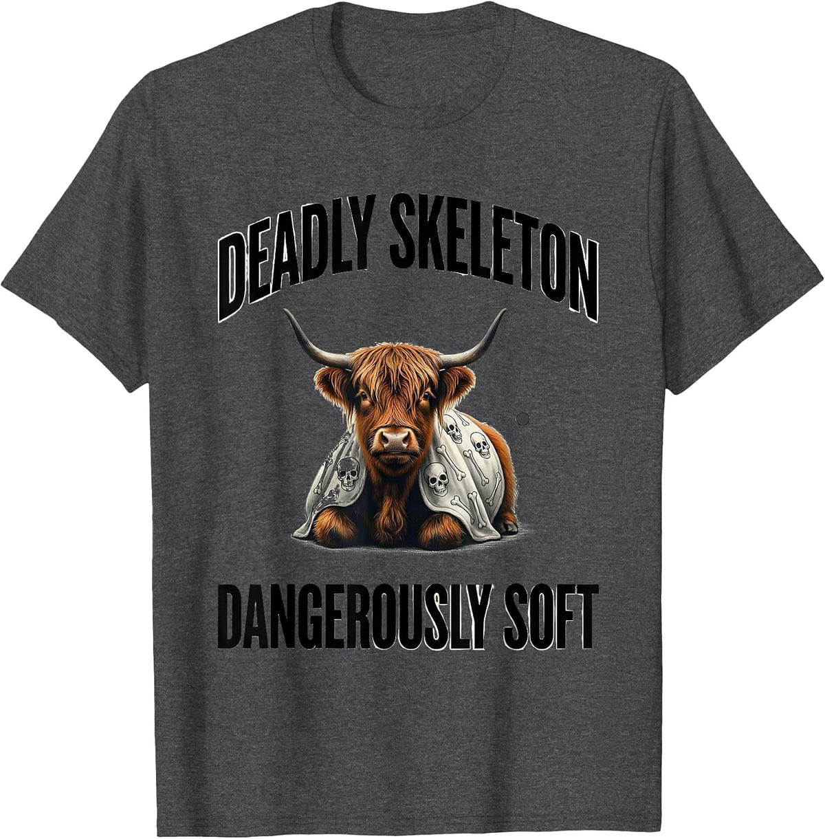 Deadly Skeleton Dangerously Soft Cute Highland Cow Halloween T-Shirt - Dark Heather Grey