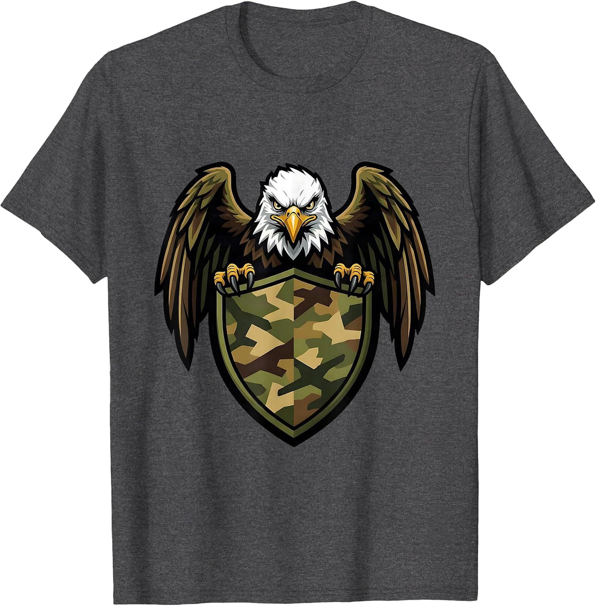 Bald Eagle Camo Shield Patriotic Graphic T-Shirt - Dark Heather Grey