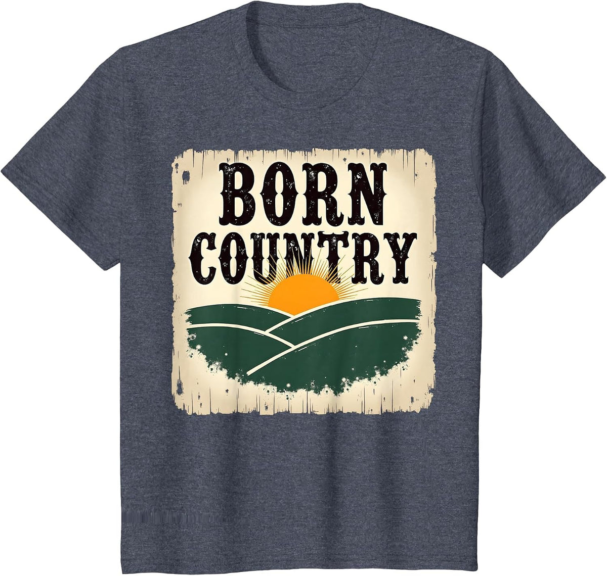 Born Country Mens Rustic Sunset Pride Graphic T-Shirt, Youth, Heather Blue, Large - As Pictured