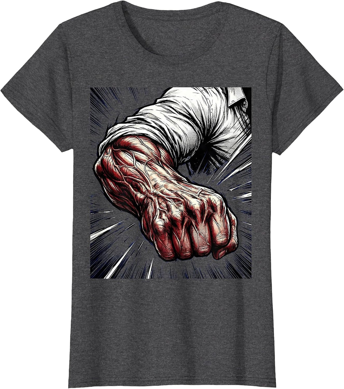 Women's Boss Rolled-Up Sleeve Muscular Arm Graphic T-Shirt - Dark Heather Grey