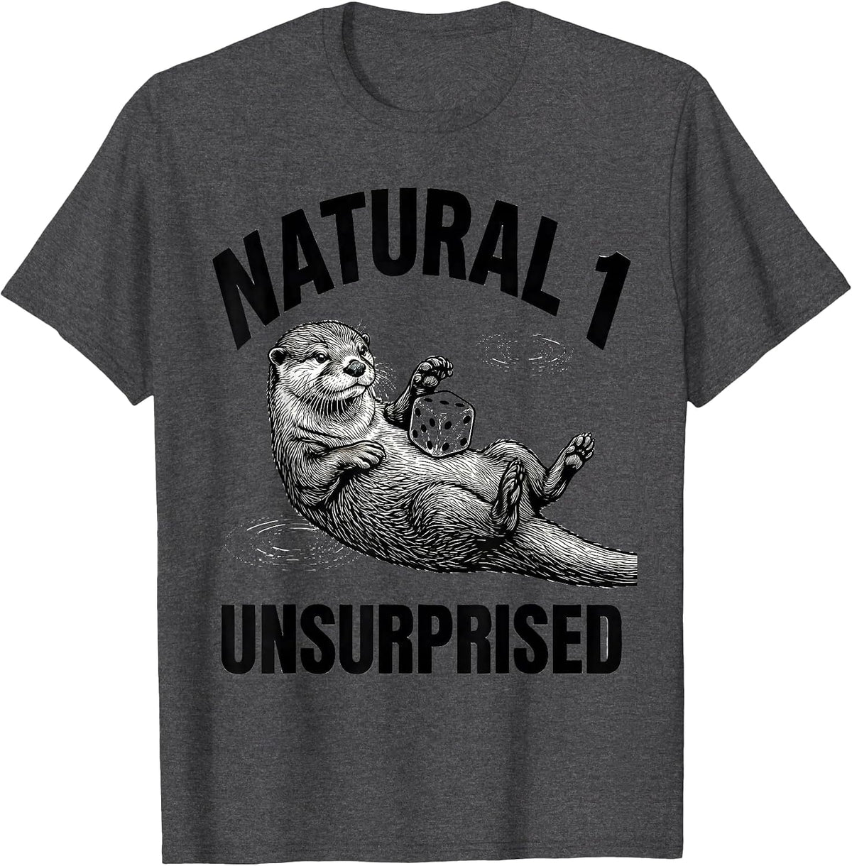 Men's Natural 1 Unsurprised Line Art Otter Gamer Japanese Art T-Shirt - Dark Heather Grey