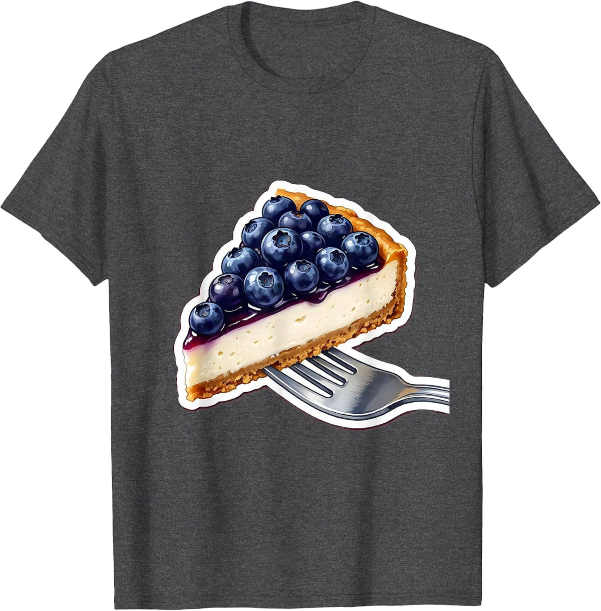 Red White and Blueberries Cheesecake Fork Art T-Shirt - Dark Heather Grey