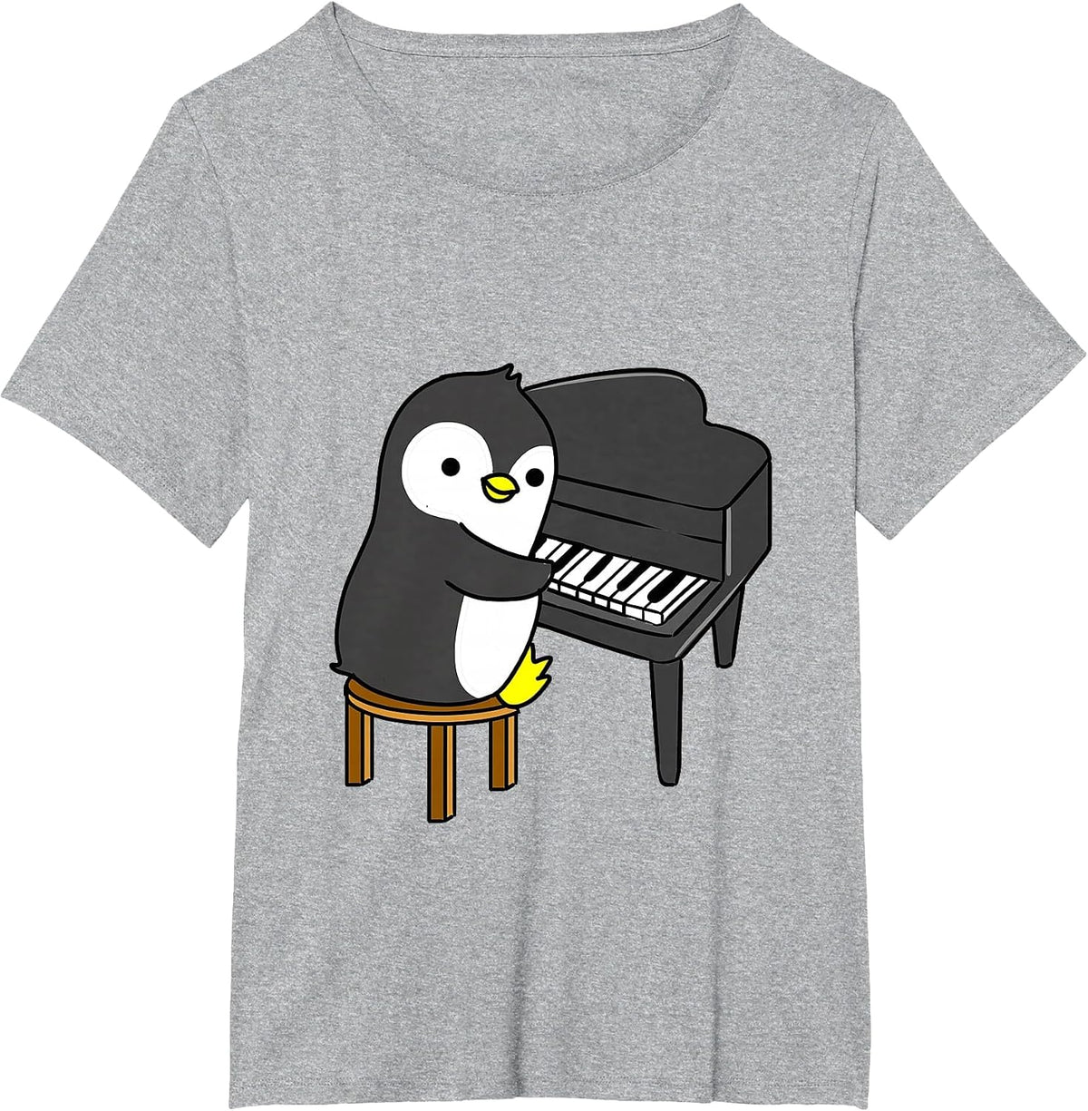 Penguin Playing Piano T-Shirt - Heather Grey