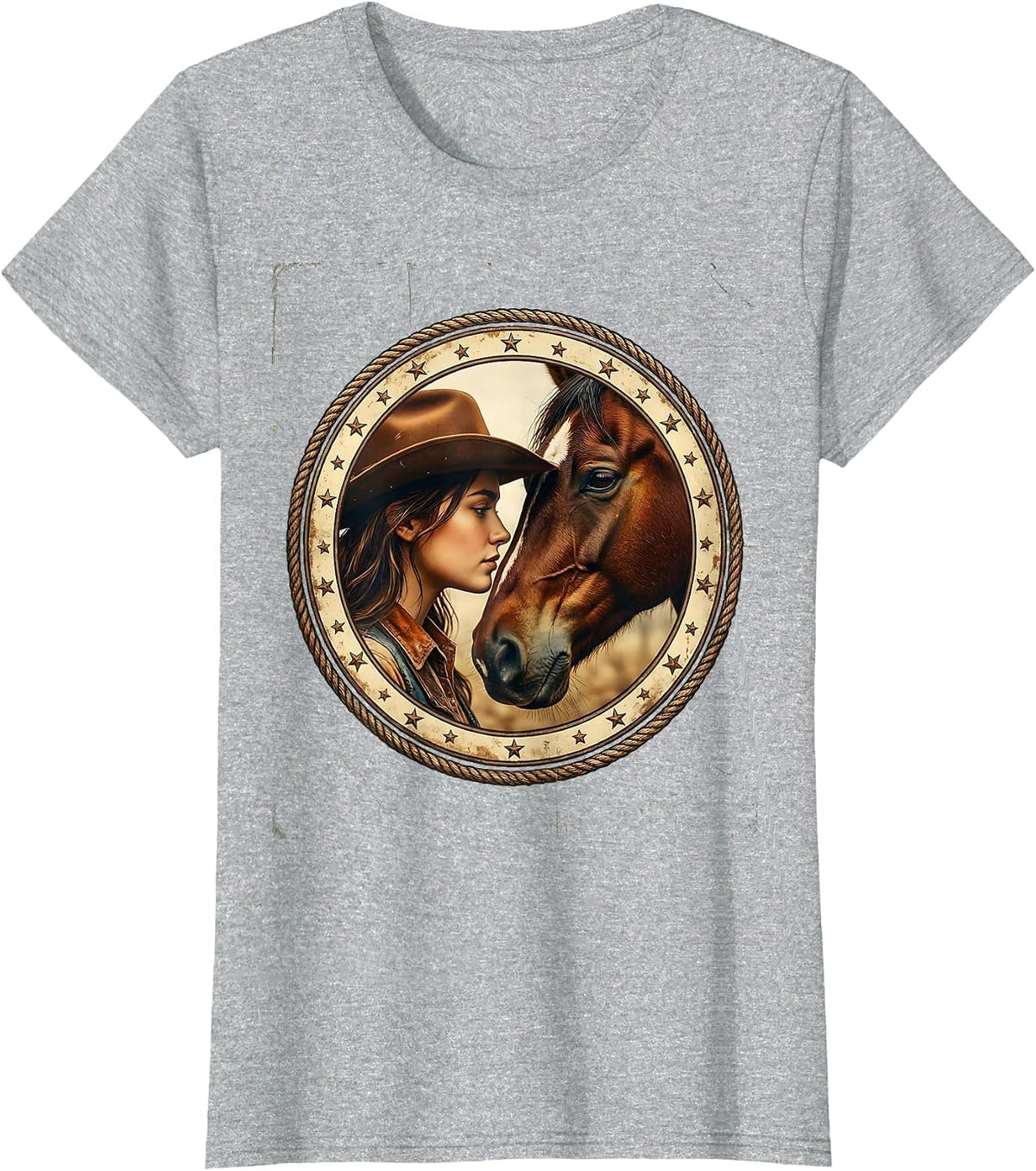 Cowgirl and Horse Nose-to-Nose Portrait Rodeo T-Shirt - Heather Grey