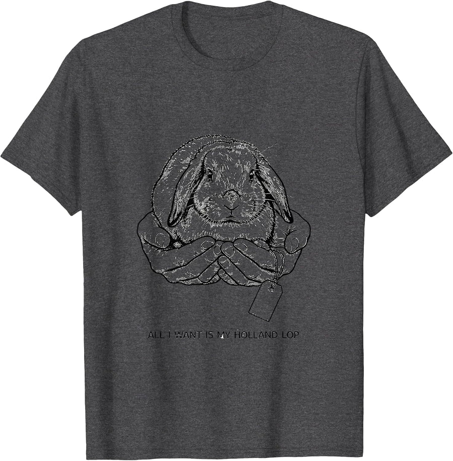Men's All I Want Is My Holland Lop Whimsical Bunny Lover Christmas T-Shirt - Dark Heather Grey