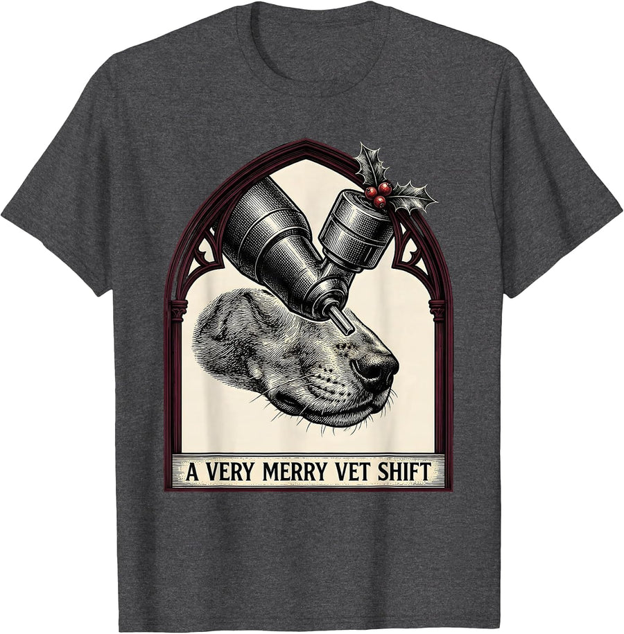 Men's A Very Merry Vet Shift Gothic Veterinary Tech Christmas T-Shirt - Dark Heather Grey