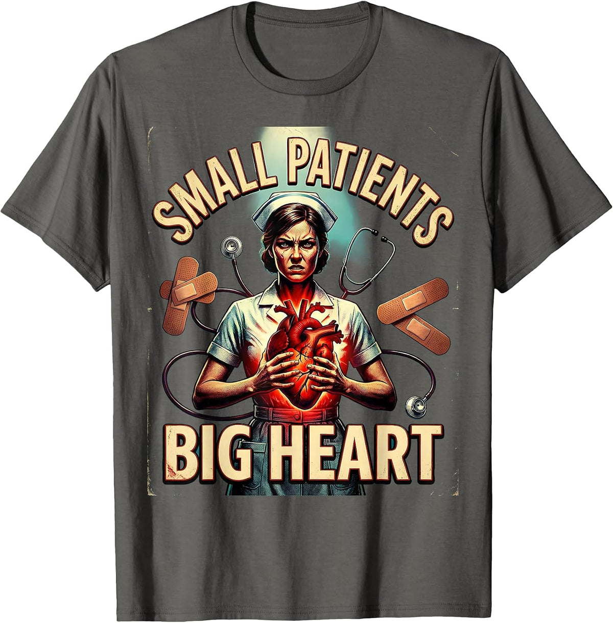 Men's Small Patients Big Heart School Nurse Design T-Shirt - Asphalt Grey
