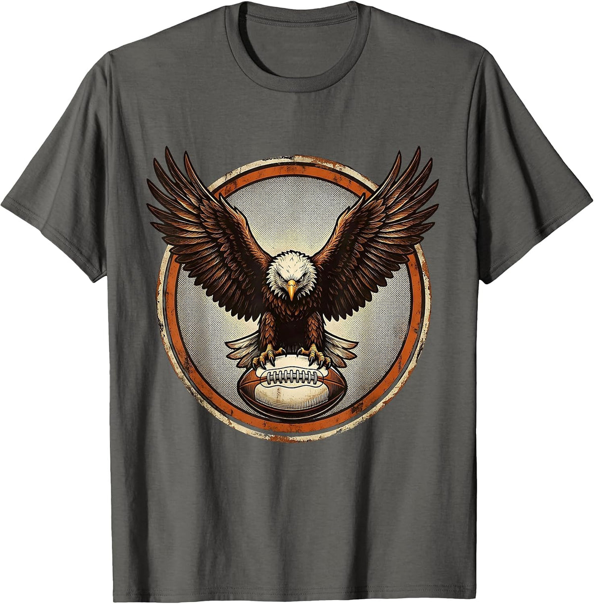 Eagle Clutching Rugby Ball Graphic Design T-Shirt - Asphalt Grey