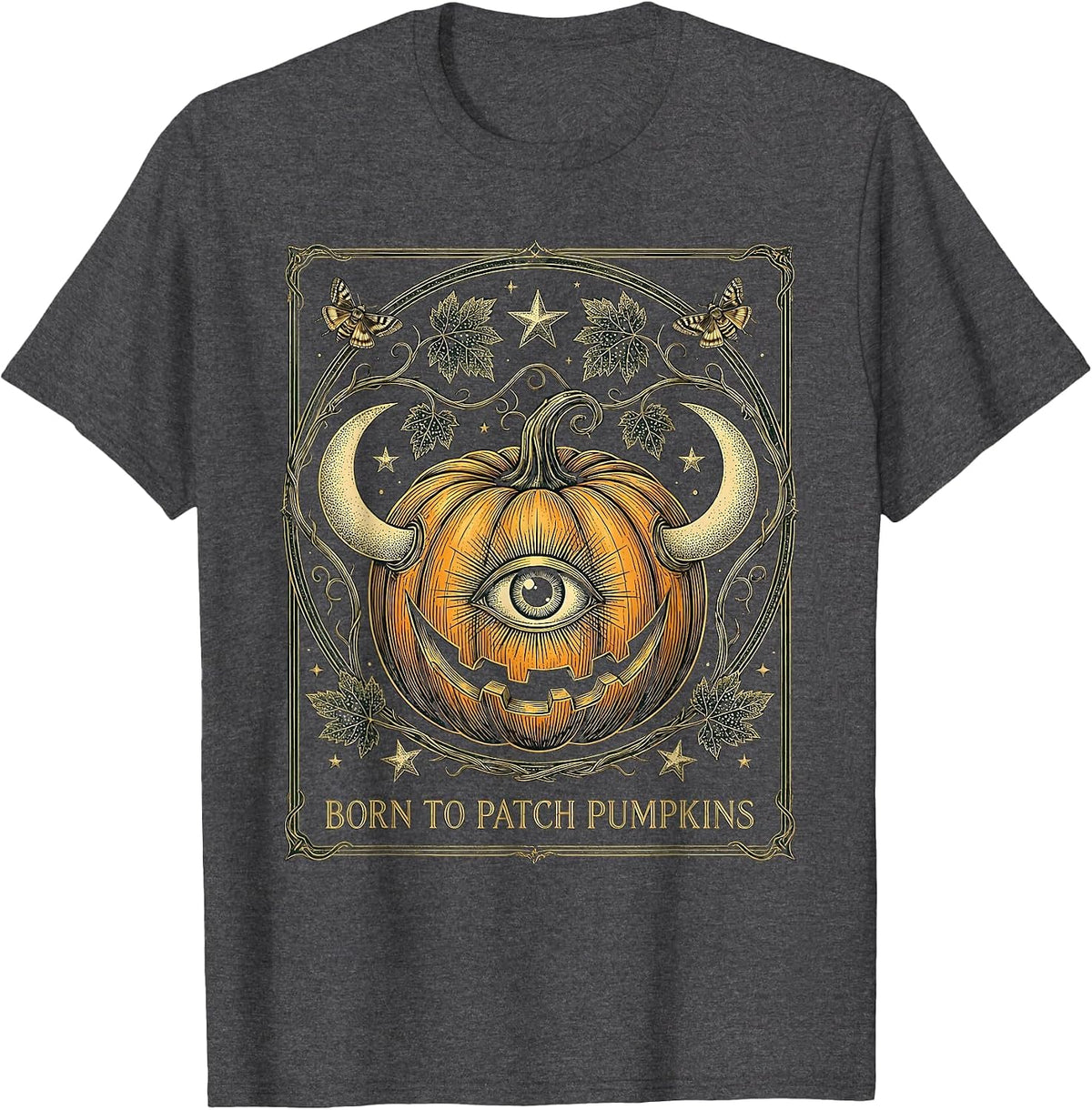 Men's Born to Patch Pumpkins Fall Harvest Design T-Shirt - Dark Heather Grey