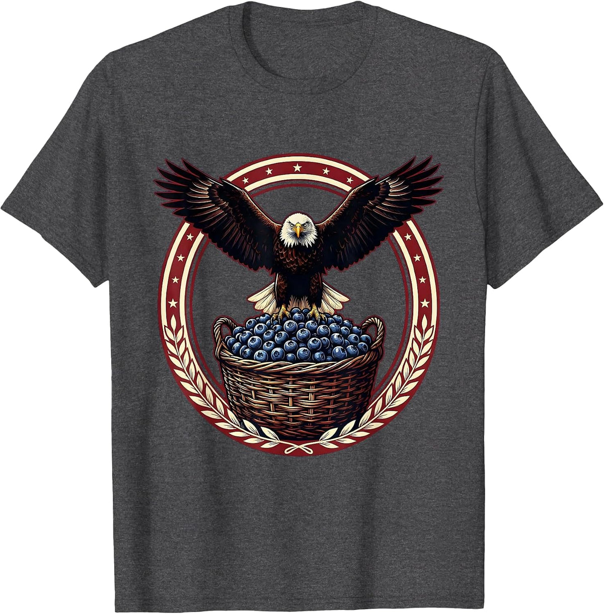 Men's Bald Eagle Blueberry Basket Patriotic Graphic T-Shirt - Dark Heather Grey