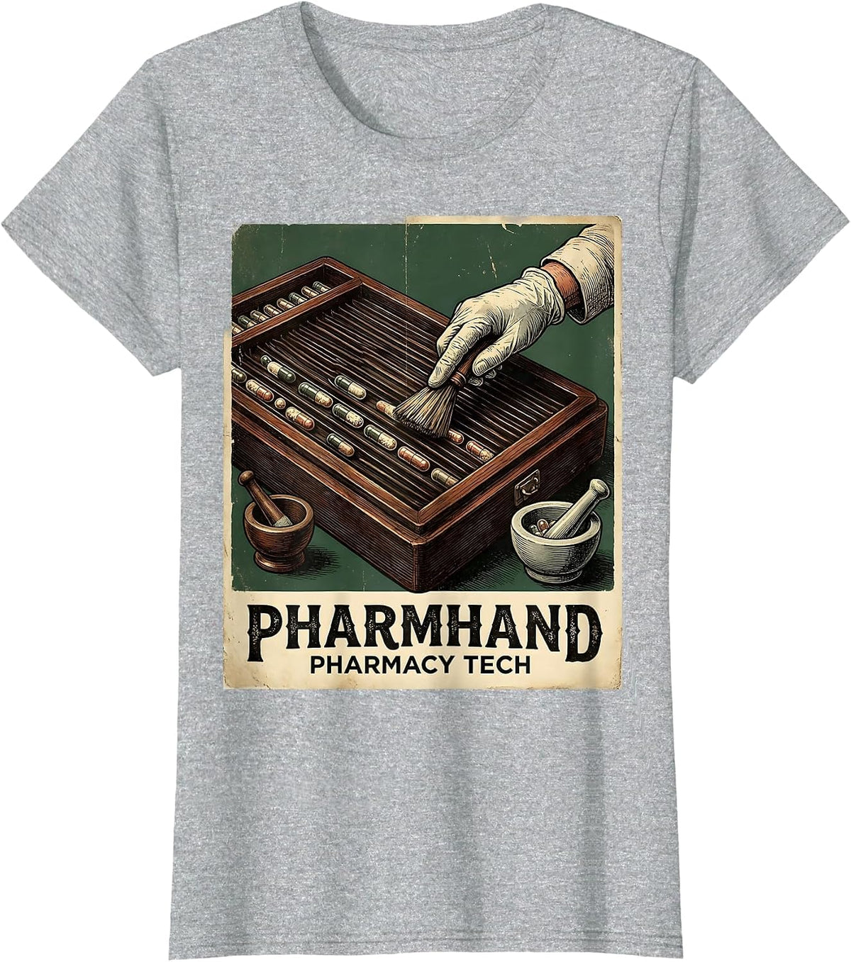 Pharmhand Pharmacy Tech Vintage Funny Pharmacy Technician T-Shirt - Heather Grey