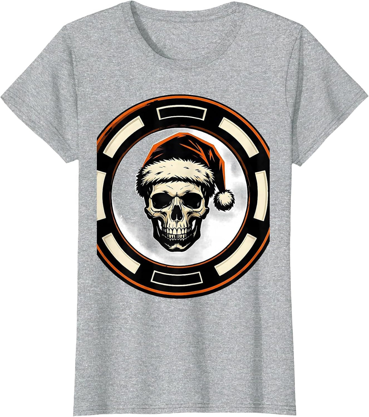 Women's Heavy Shield Seal Gothic Skull Santa Hat Punk Rock Christmas T-Shirt - Heather Grey