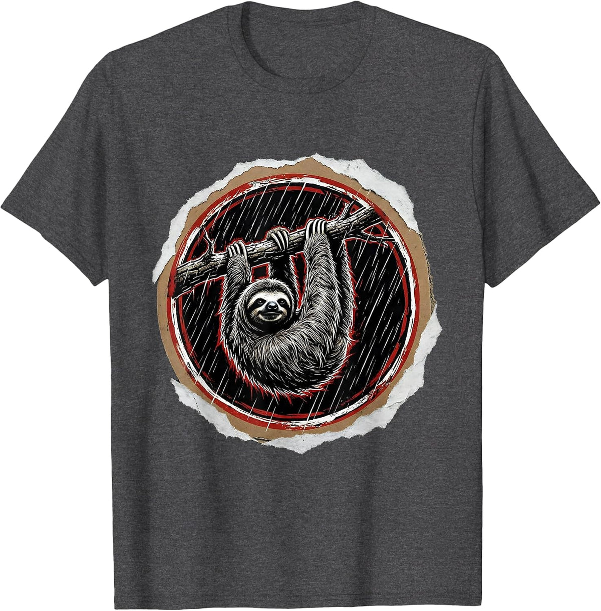 Sloth Hanging in the Rain We Do Not Care Club T-Shirt - Dark Heather Grey