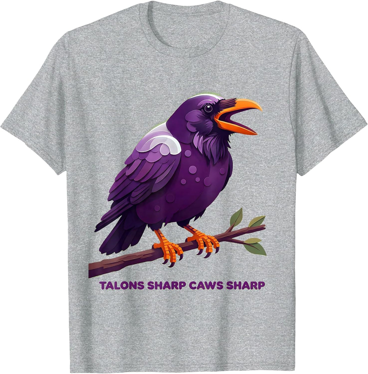 Men's Talons Sharp Caws Sharp Crow Bird Design T-Shirt - Heather Grey