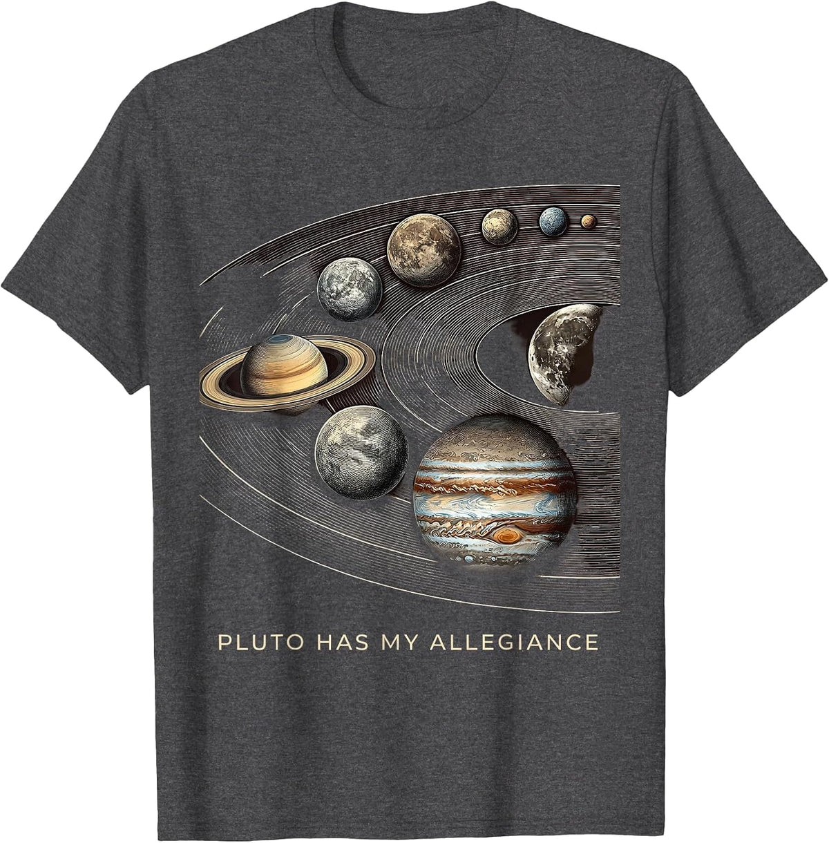 Men's Pluto Has My Allegiance Funny Solar System Space Humor T-Shirt - Dark Heather Grey