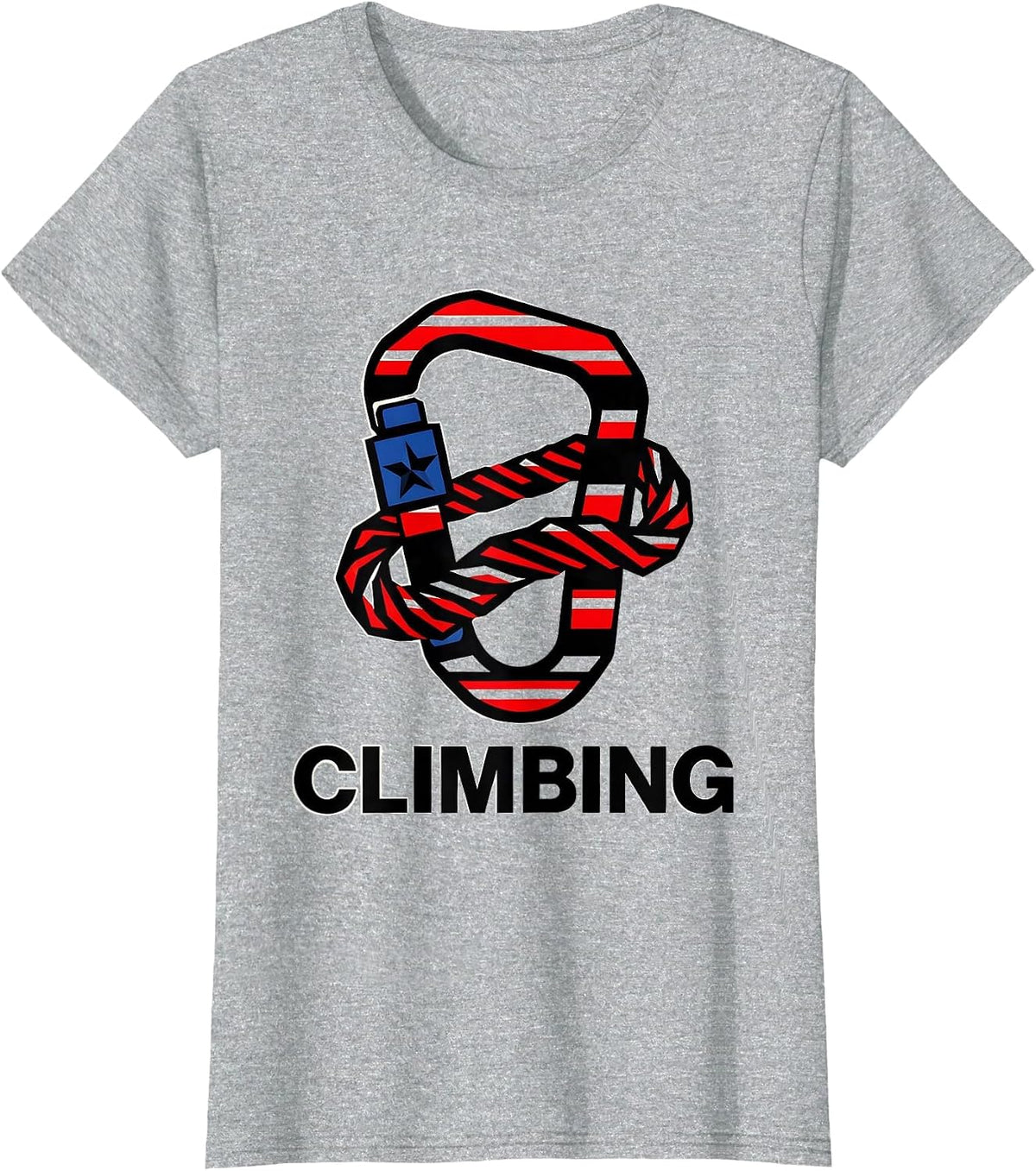 Women's CLIMBING Geometric Carabiner Patriotic Sports Fan American T-Shirt - Heather Grey
