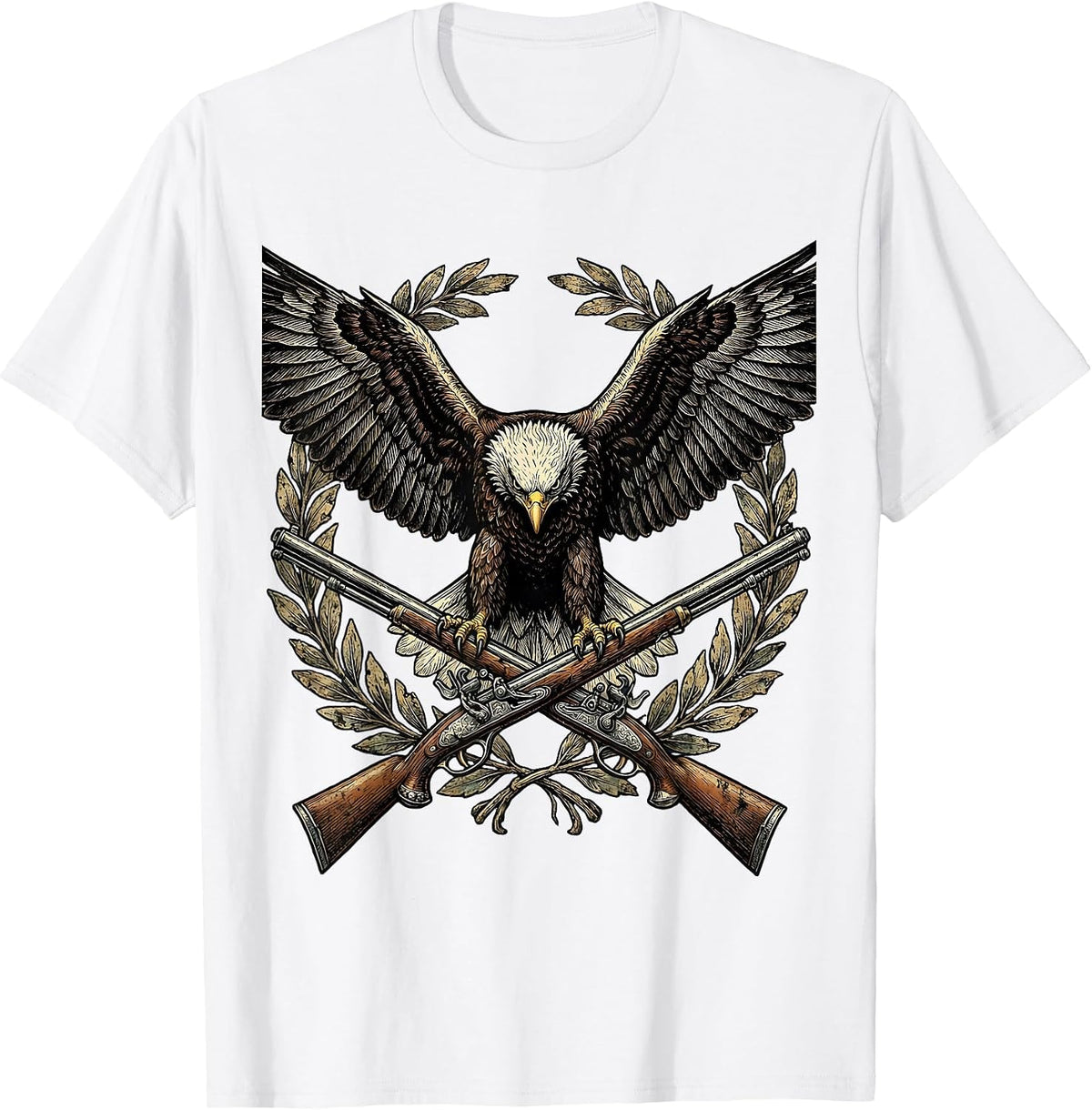 Men's Crossed Rifles Eagle Patriotic Military Design T-Shirt - White