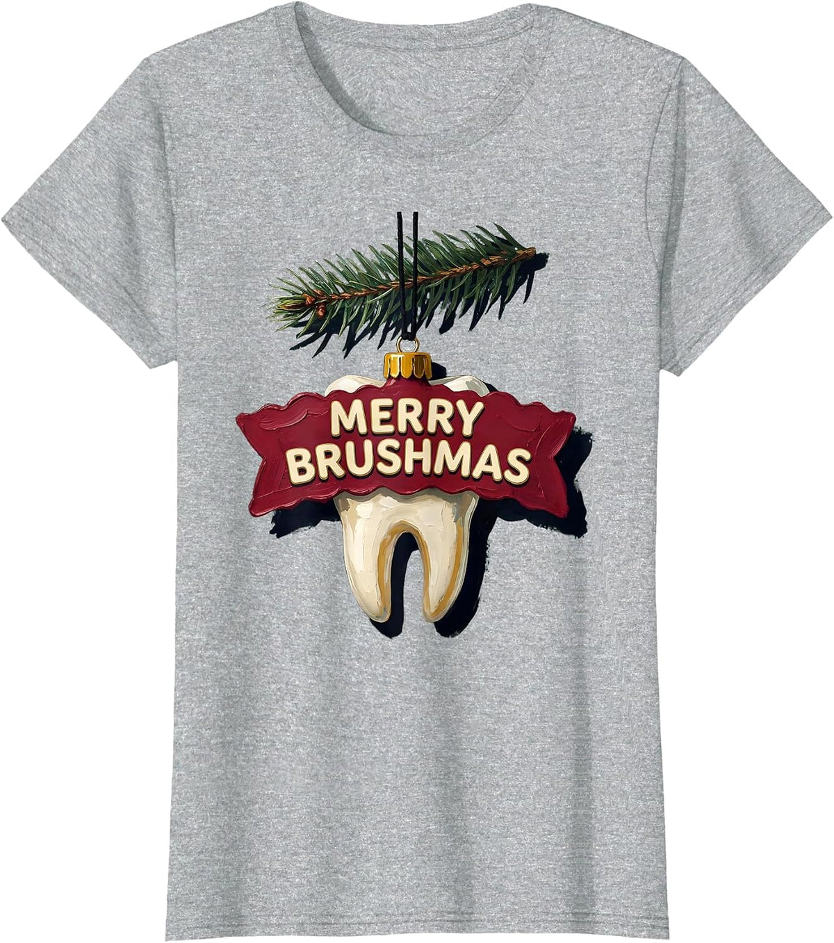 Women's Merry Brushmas Funny Dental Christmas Dentist Hygienist Gift T-Shirt - Heather Grey