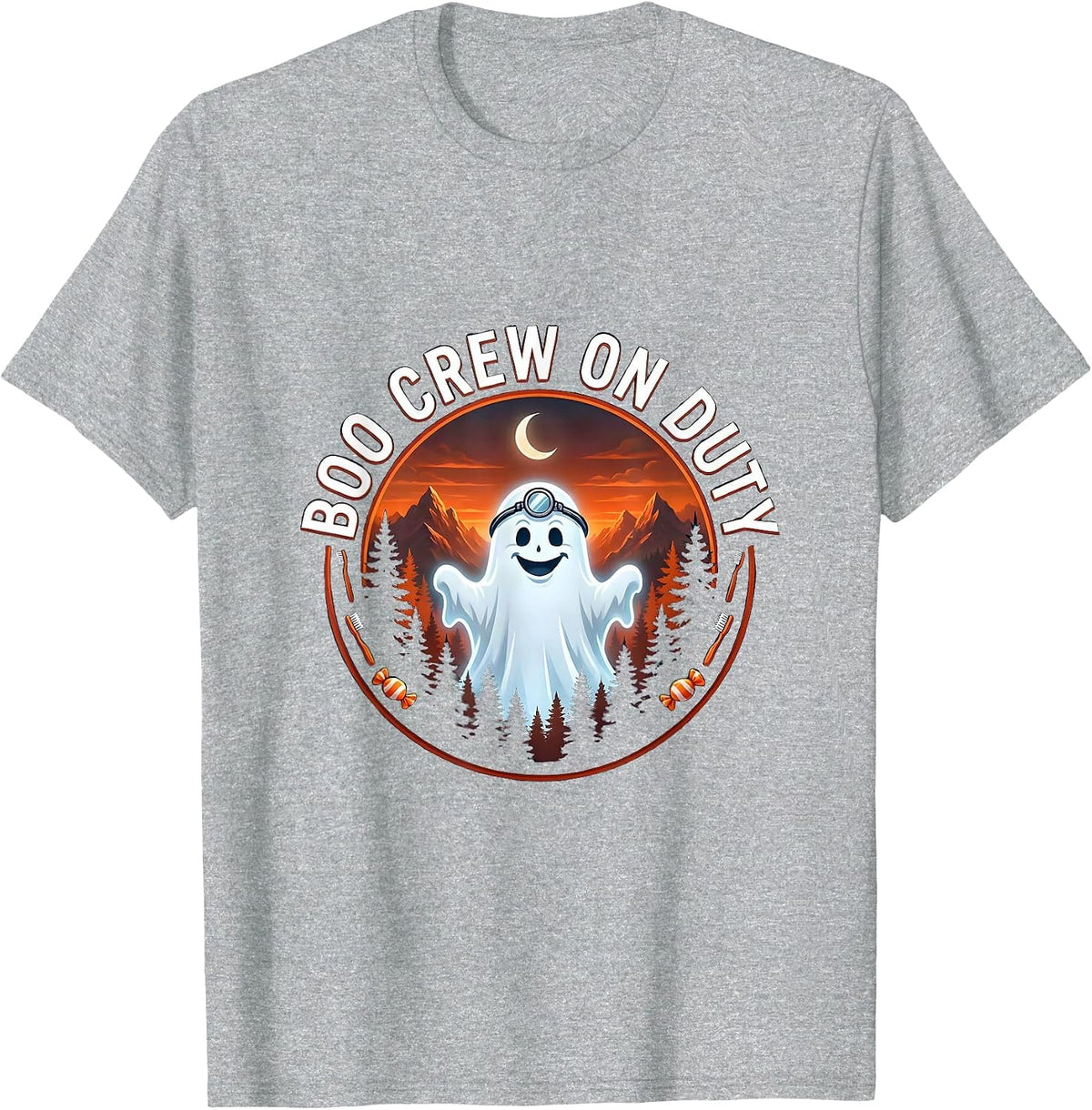 Men's Boo Crew On Duty Dentist Halloween Design T-Shirt - Heather Grey
