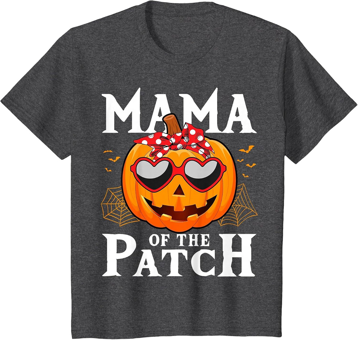 Womens Pumpkin Mama of The Patch Family Halloween Costume T-Shirt - Dark Heather Grey