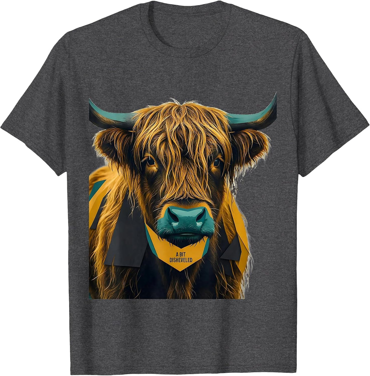 Men's A Bit Disheveled Midcentury Modern Highland Cow Funny T-Shirt - Dark Heather Grey