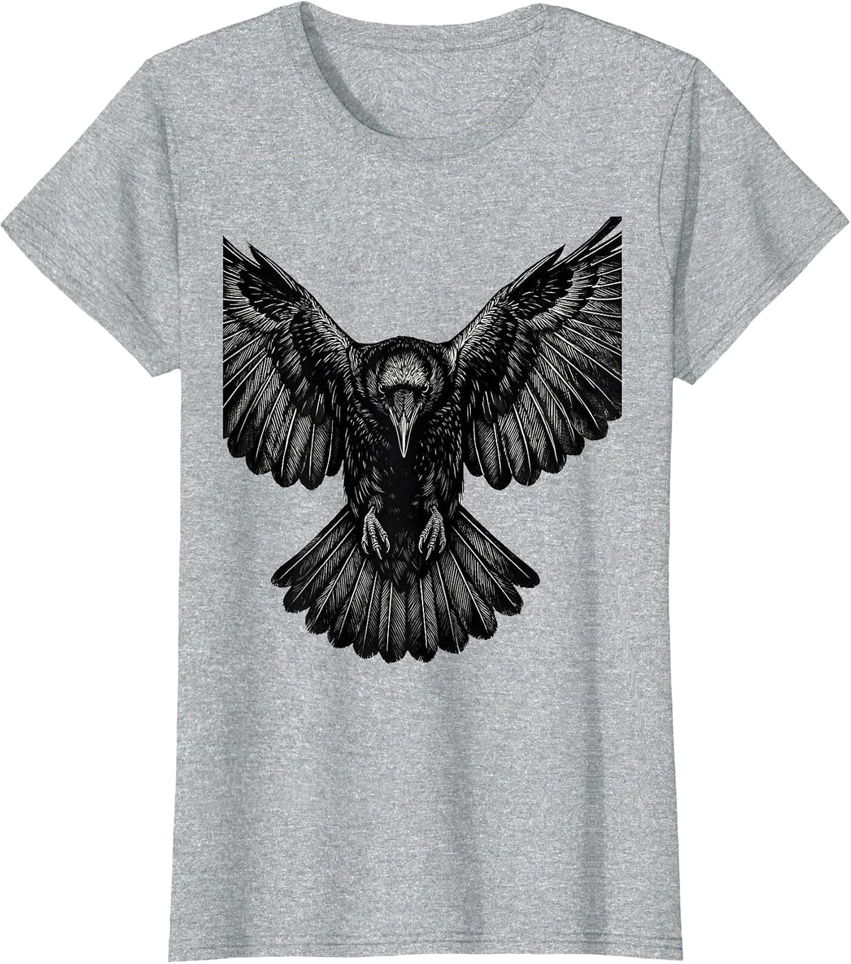 Women's Crow in Flight Overhead View Graphic Design T-Shirt - Heather Grey