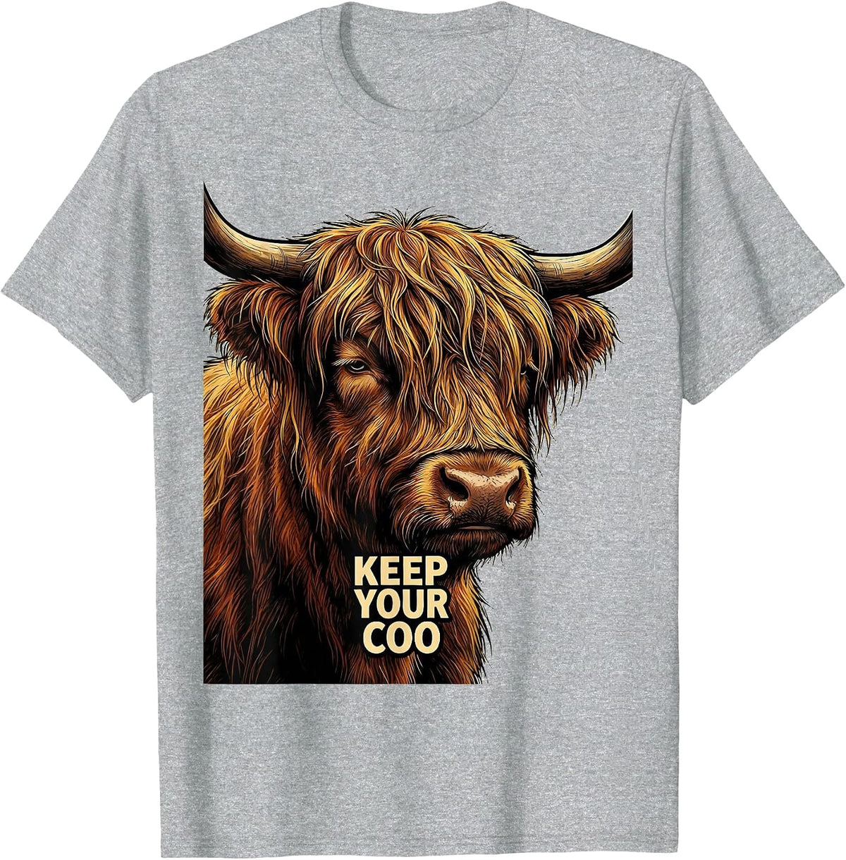 Men's Keep Your Coo Funny Highland Cow Cartoon Humor T-Shirt - Heather Grey