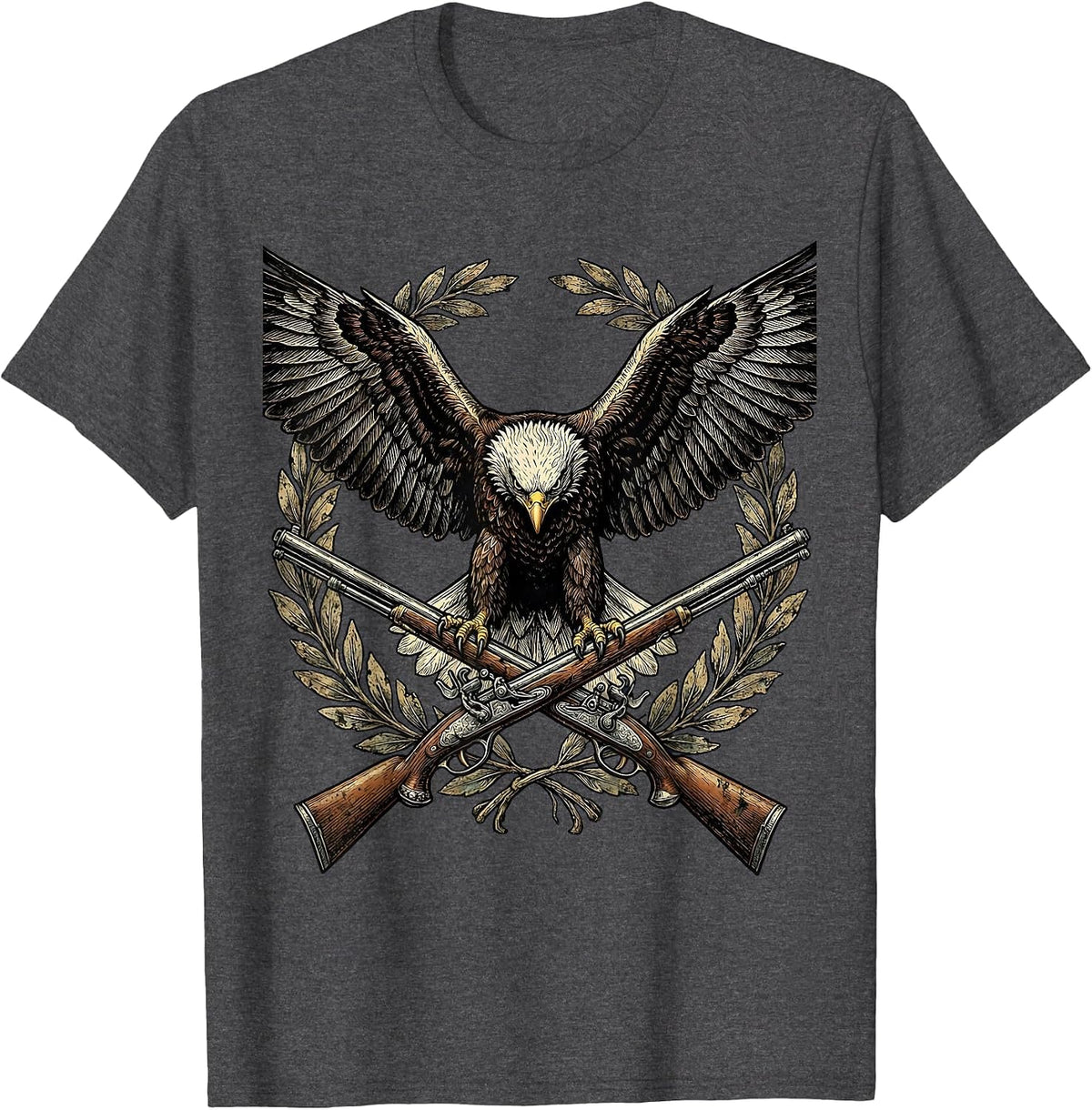 Men's Crossed Rifles Eagle Patriotic Military Design T-Shirt - Dark Heather Grey