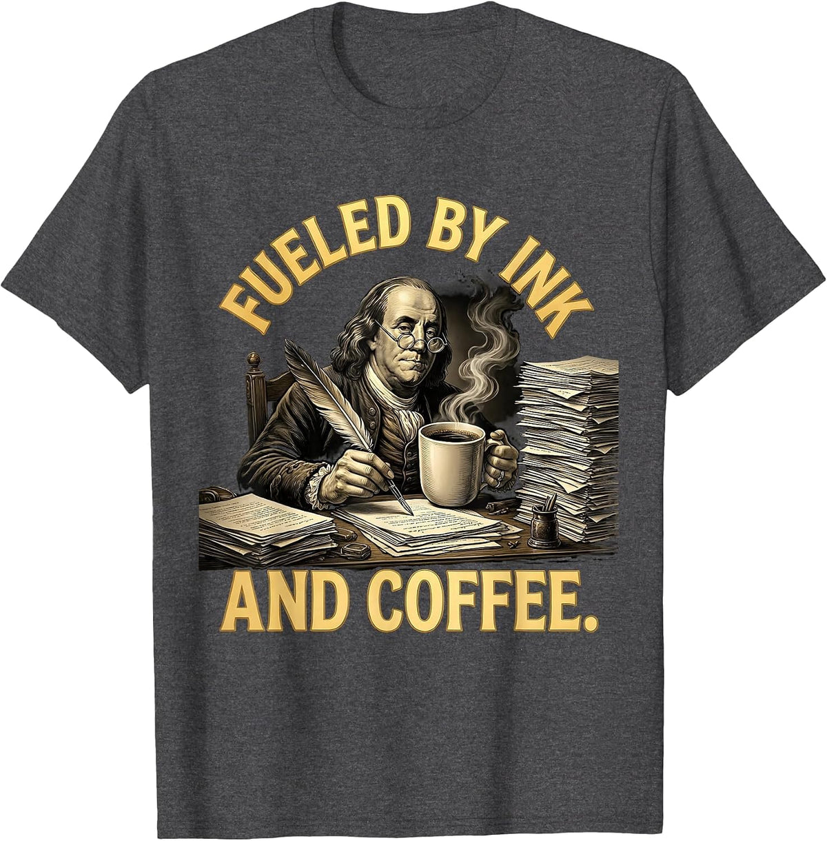 Fueled by Ink and Coffee English Teacher Design T-Shirt - Dark Heather Grey