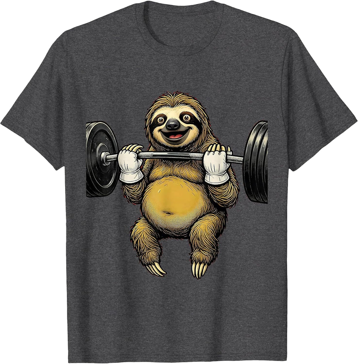 Lazy Sloth Gym Weightlifting Novelty Graphic T-Shirt - Dark Heather Grey