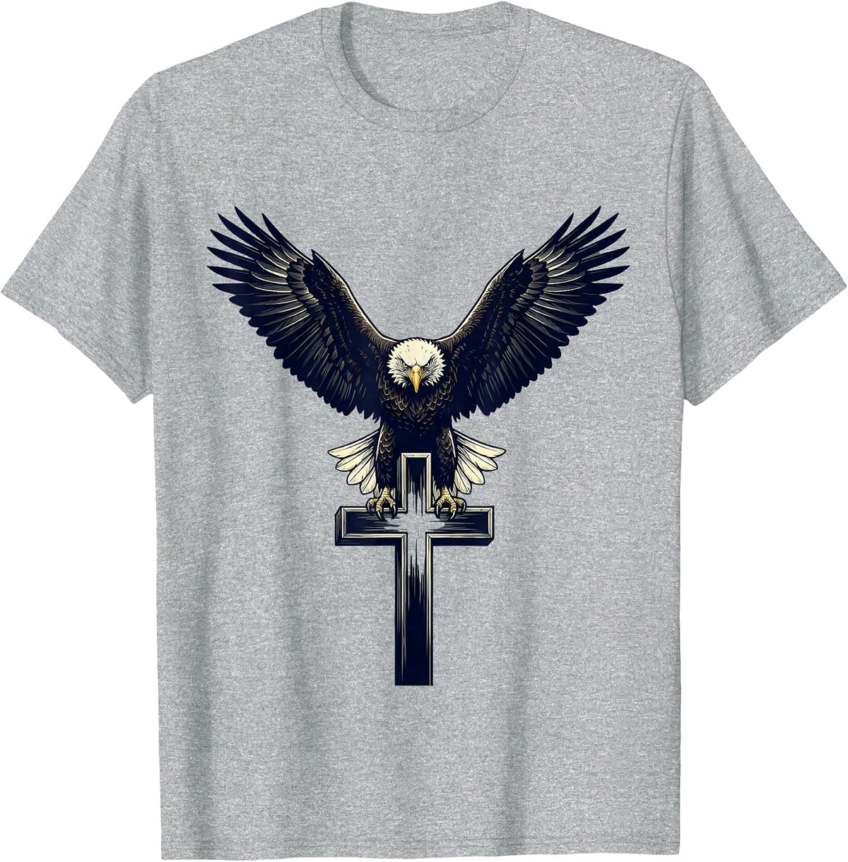 Men's Bald Eagle Clutching Cross Christian Graphic T-Shirt - Heather Grey