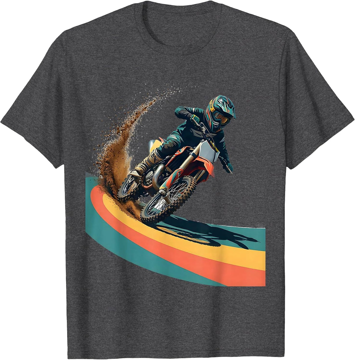 Motocross Kid Flat Vector Youth Dirt Bike Gift T-Shirt - Dark Heather Grey
